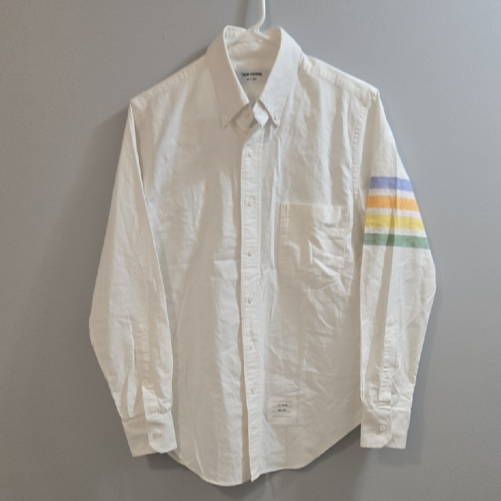 Thom Browne White Shirt with Multicolor Sleeve Stripes Size 1 (Small)